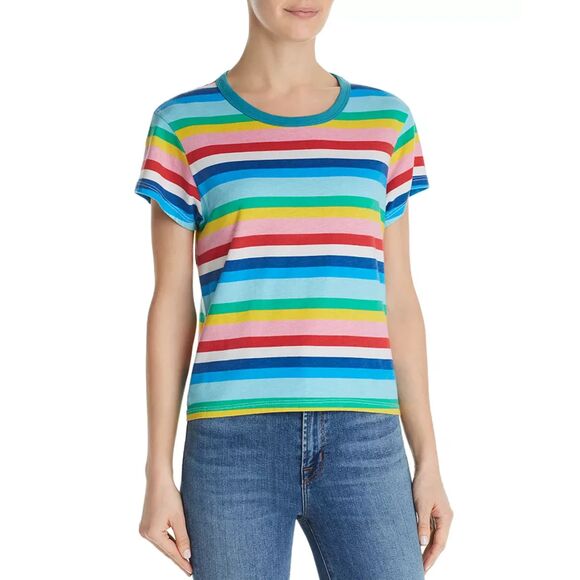 Pam & Gela Rainbow Ringer Tee Teal Band Size P XS - Picture 1 of 5